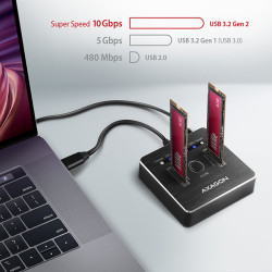 AXAGON ADSA-M2C, USB-C 10Gbps dokovacia stanica pre 2× M.2 NVMe SSD s funkciou klonovania