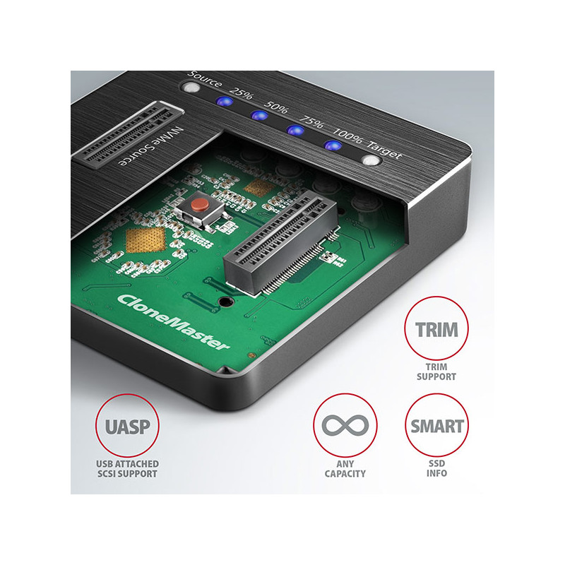 AXAGON ADSA-M2C, USB-C 10Gbps dokovacia stanica pre 2× M.2 NVMe SSD s funkciou klonovania