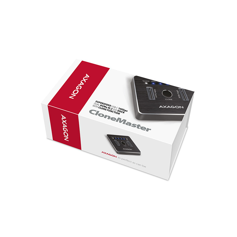 AXAGON ADSA-M2C, USB-C 10Gbps dokovacia stanica pre 2× M.2 NVMe SSD s funkciou klonovania