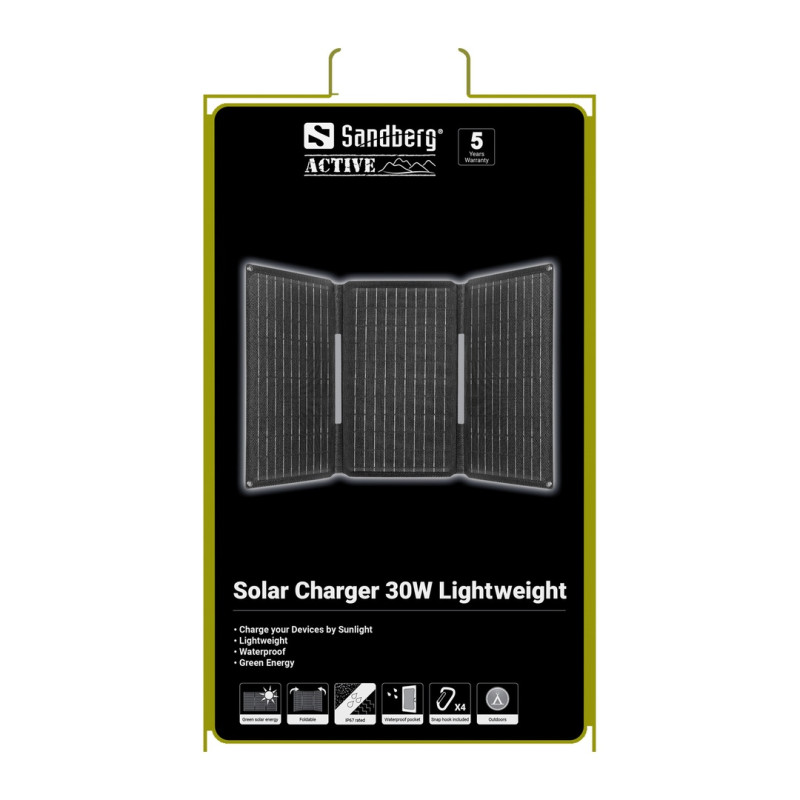 NONAME - Sandberg Solar Charger 30W USB/USB-C/DC, skladacia solárna nabíjačka, čierna