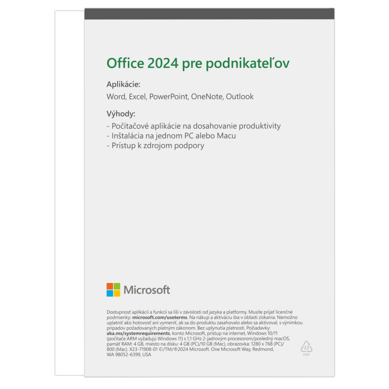 Microsoft Office 2024 pre domácnosti a podnikateľov SK Spec