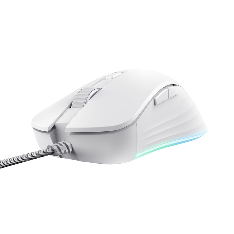 Trust GXT924W YBAR+/Herná/Optická/Pre pravákov/25 600 DPI/Drôtová USB/Biela