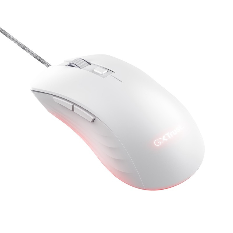 Trust GXT924W YBAR+/Herná/Optická/Pre pravákov/25 600 DPI/Drôtová USB/Biela