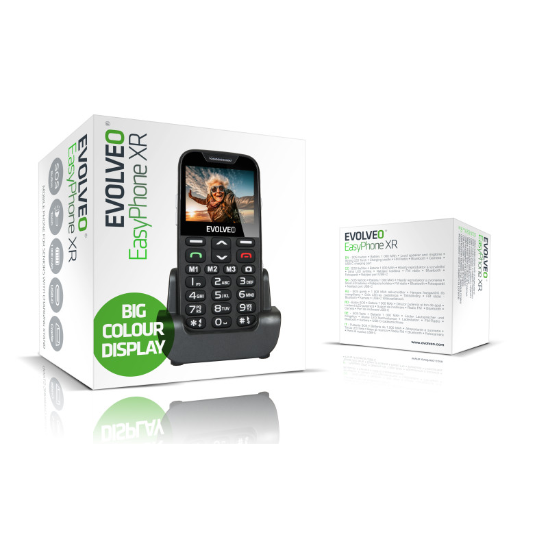 EVOLVEO EasyPhone XR, mobilný telefón pre seniorov s nabíjacím stojanom, čierna