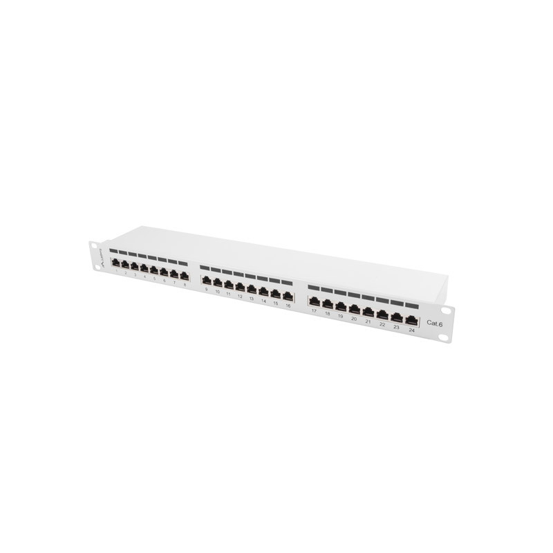 LANBERG PATCH PANEL 24 PORTOV 1U 19'' CAT.6 FTP TIENENÝ ŠEDÝ