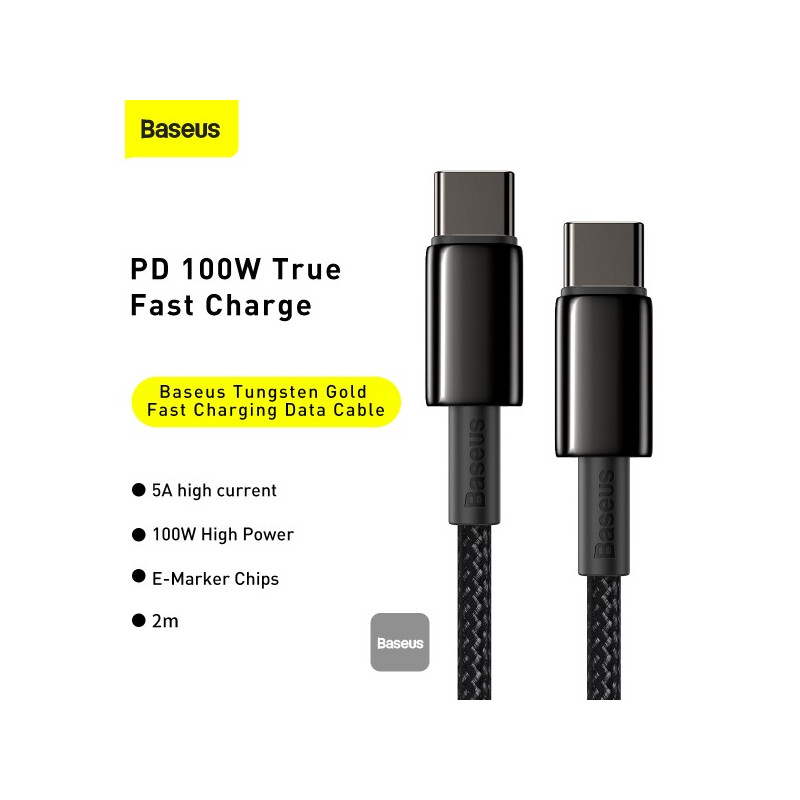 NONAME - Baseus dátový kábel Tungsten Gold USB-C/USB-C 2m 100W černý