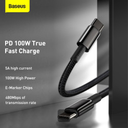 NONAME - Baseus dátový kábel Tungsten Gold USB-C/USB-C 2m 100W černý