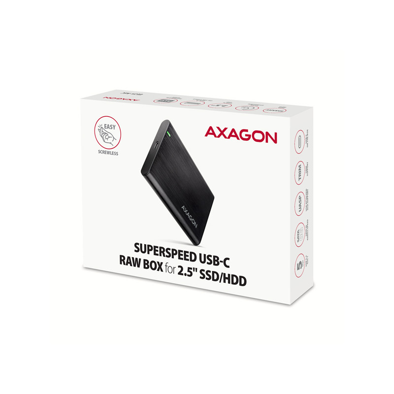 AXAGON EE25-A6C, USB-C 3.2 Gen 1 - SATA 6G 2.5'' kovový RAW box, bezskrutkový