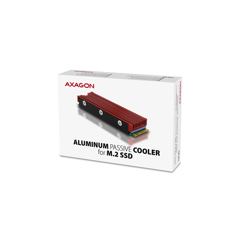 AXAGON CLR-M2, hliníkový pasívny chladič pre jedno aj oboustranný M.2 SSD disk, výška 12 mm