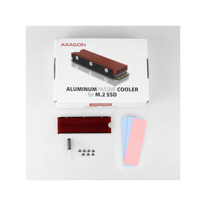 AXAGON CLR-M2, hliníkový pasívny chladič pre jedno aj oboustranný M.2 SSD disk, výška 12 mm