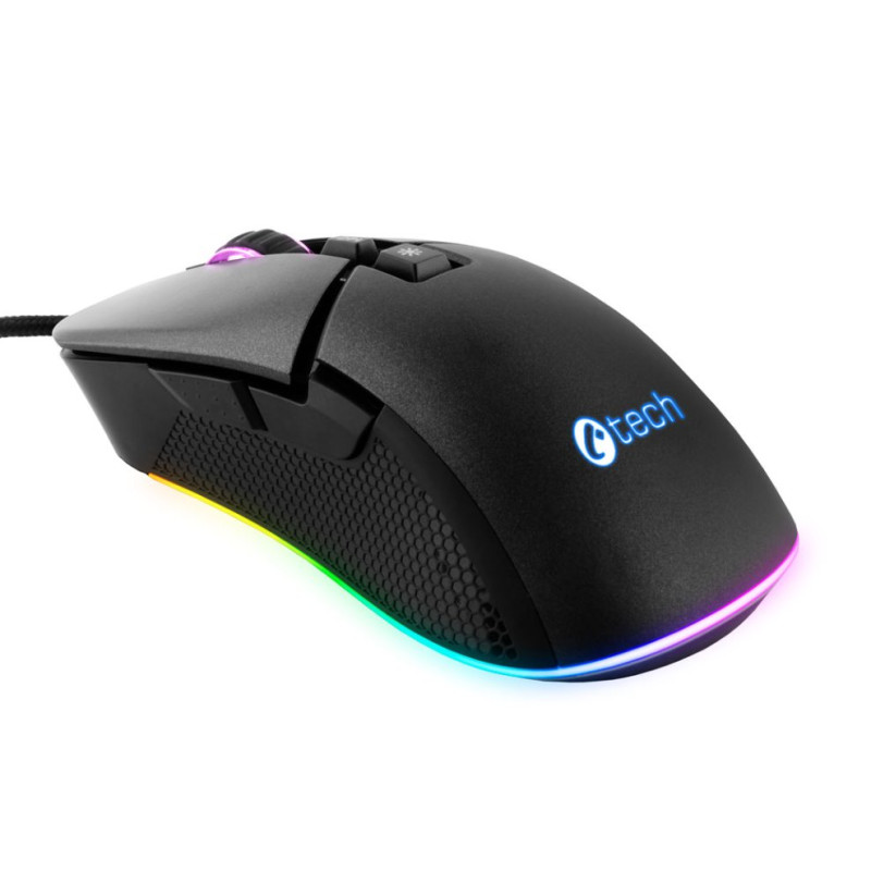 C-TECH Dawn/Herná/Optická/Pre pravákov/6 400 DPI/Drôtová USB/Čierna