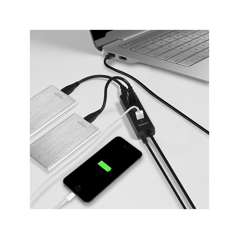 AXAGON HUE-S2BP, 4x USB 3.0 CHARGING húb, vr. AC adaptéra, kábel USB-A 1.2m