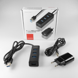 AXAGON HUE-S2BP, 4x USB 3.0 CHARGING húb, vr. AC adaptéra, kábel USB-A 1.2m