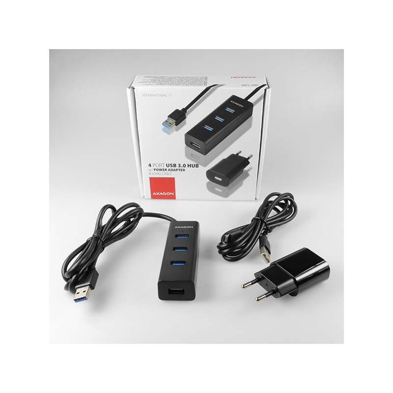AXAGON HUE-S2BP, 4x USB 3.0 CHARGING húb, vr. AC adaptéra, kábel USB-A 1.2m