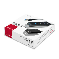 AXAGON HUE-S2BP, 4x USB 3.0 CHARGING húb, vr. AC adaptéra, kábel USB-A 1.2m