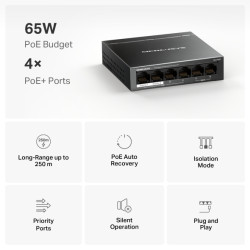 Mercusys MS106GP 6xGb desktop switch 4xPoE+