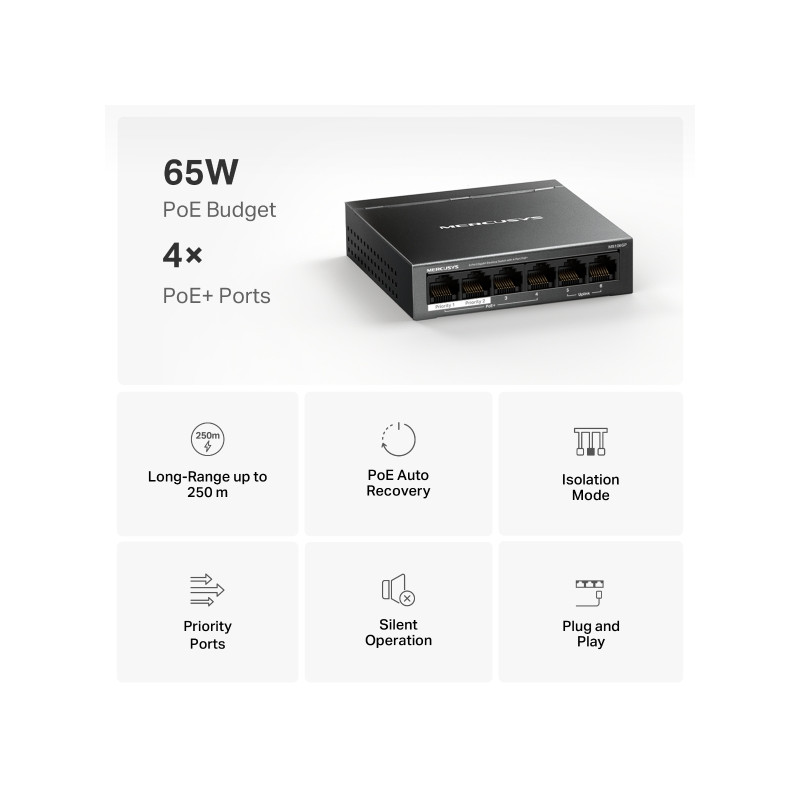 Mercusys MS106GP 6xGb desktop switch 4xPoE+