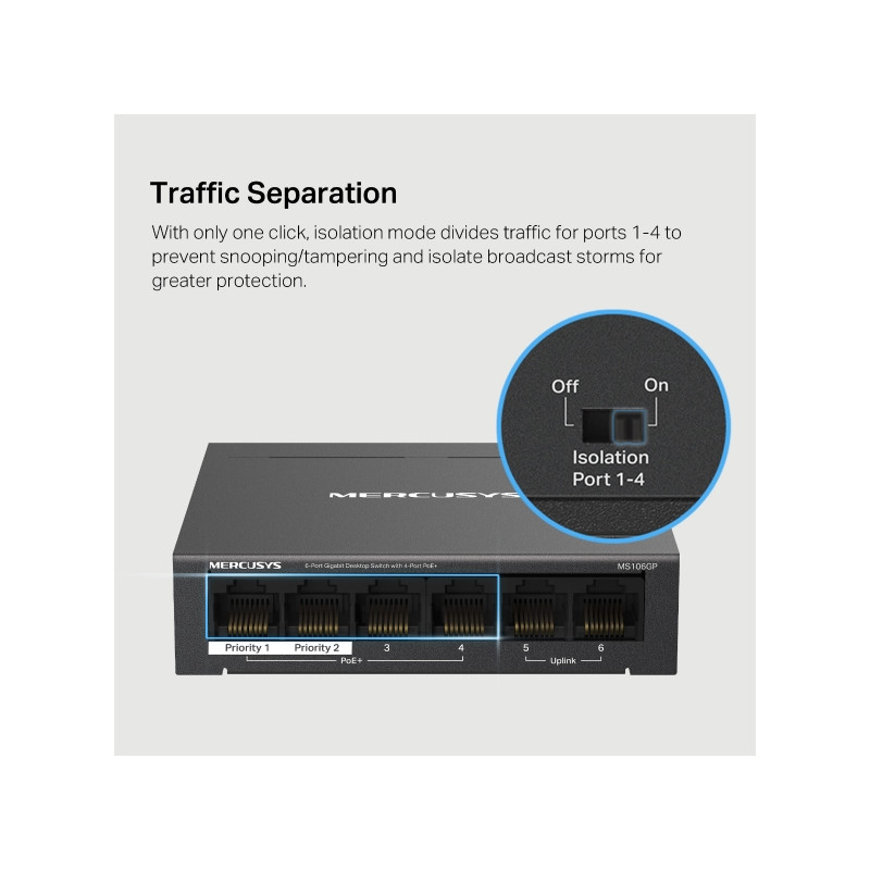 Mercusys MS106GP 6xGb desktop switch 4xPoE+