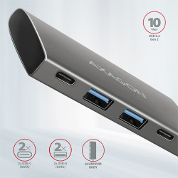 AXAGON HMC-4G2, USB-C 3.2 Gen 2 10 Gb/s húb, porty 2x USB-A + 2x USB-C, kábel USB-C 13cm