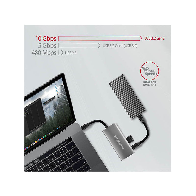 AXAGON HMC-4G2, USB-C 3.2 Gen 2 10 Gb/s húb, porty 2x USB-A + 2x USB-C, kábel USB-C 13cm