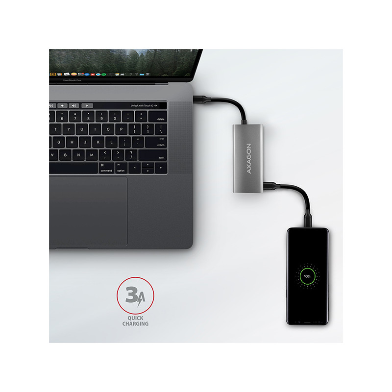 AXAGON HMC-4G2, USB-C 3.2 Gen 2 10 Gb/s húb, porty 2x USB-A + 2x USB-C, kábel USB-C 13cm