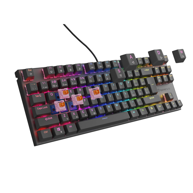 Genesis tichá herná klávesnica THOR 303/TKL/RGB/Outemu Peach/Drôtová USB/ CZ- SK layout/Čierna