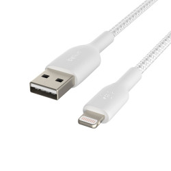 BELKIN kábel opletaný USB-A - Lightning, 1m, biely