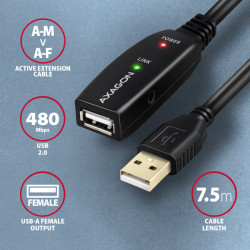 AXAGON ADR-207, USB 2.0 A-M - A-F aktívny predlžovací / repeater kábel, 7.5m