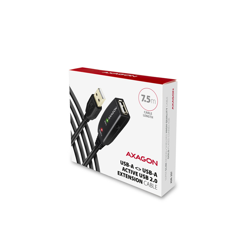 AXAGON ADR-207, USB 2.0 A-M - A-F aktívny predlžovací / repeater kábel, 7.5m
