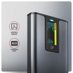 AXAGON EEM2-SD2, USB-C 10Gbps externý box s displejom pre M.2 NVMe/SATA SSD, bezšróbkový, striebra
