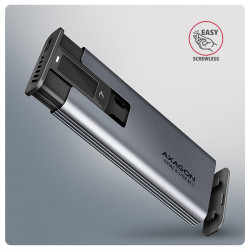 AXAGON EEM2-SD2, USB-C 10Gbps externý box s displejom pre M.2 NVMe/SATA SSD, bezšróbkový, striebra