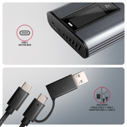 AXAGON EEM2-SD2, USB-C 10Gbps externý box s displejom pre M.2 NVMe/SATA SSD, bezšróbkový, striebra