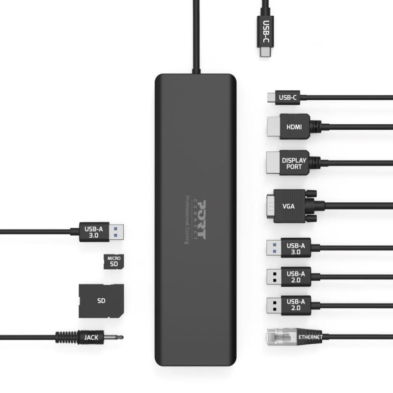 NONAME - PORT CONNECT Dokovacia stanica 11v1, 1x4K, RJ45, HDMI, port, VGA, USB-C 100W, 4x USB-A, micro/SD