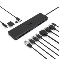 NONAME - PORT CONNECT Dokovacia stanica 11v1, 1x4K, RJ45, HDMI, port, VGA, USB-C 100W, 4x USB-A, micro/SD