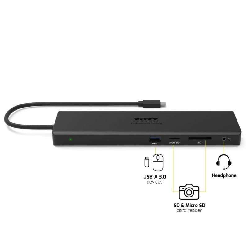 NONAME - PORT CONNECT Dokovacia stanica 11v1, 1x4K, RJ45, HDMI, port, VGA, USB-C 100W, 4x USB-A, micro/SD