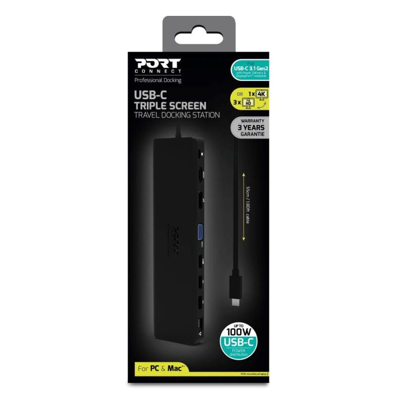 NONAME - PORT CONNECT Dokovacia stanica 11v1, 1x4K, RJ45, HDMI, port, VGA, USB-C 100W, 4x USB-A, micro/SD