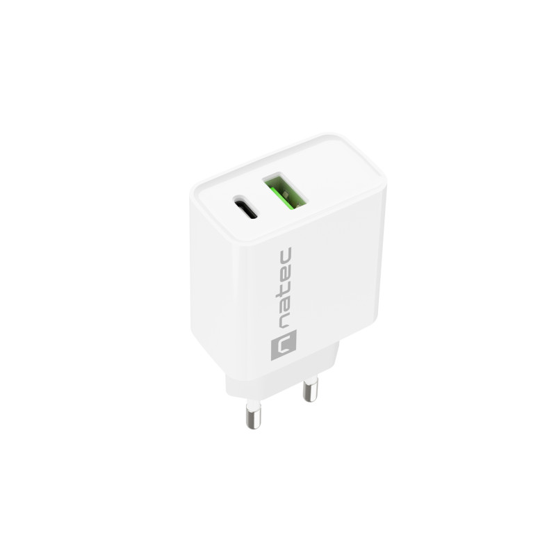 Univerzálna nabíjačka Natec RIBERA 20W 1X USB-A + 1X USB-C, biela