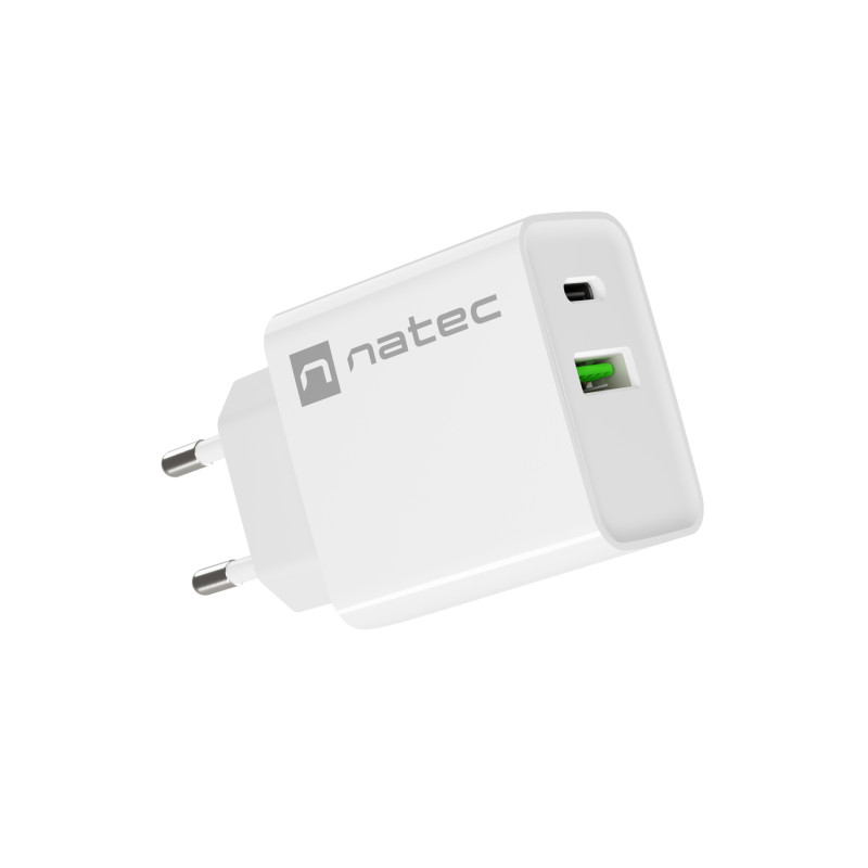 Univerzálna nabíjačka Natec RIBERA 20W 1X USB-A + 1X USB-C, biela