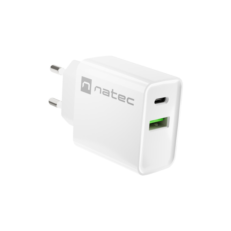 Univerzálna nabíjačka Natec RIBERA 20W 1X USB-A + 1X USB-C, biela