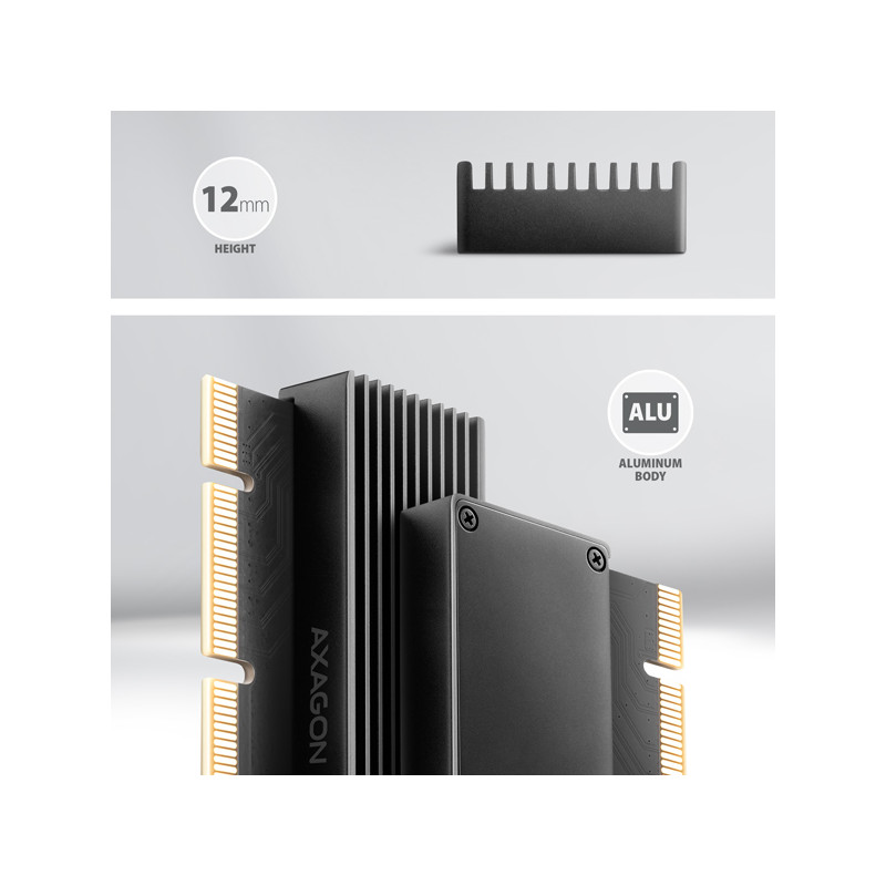 AXAGON PCEM2-XS, PCIe x16 - M.2 NVMe M-key slot adaptér, kryt s chladičom pre pasívne chladenie