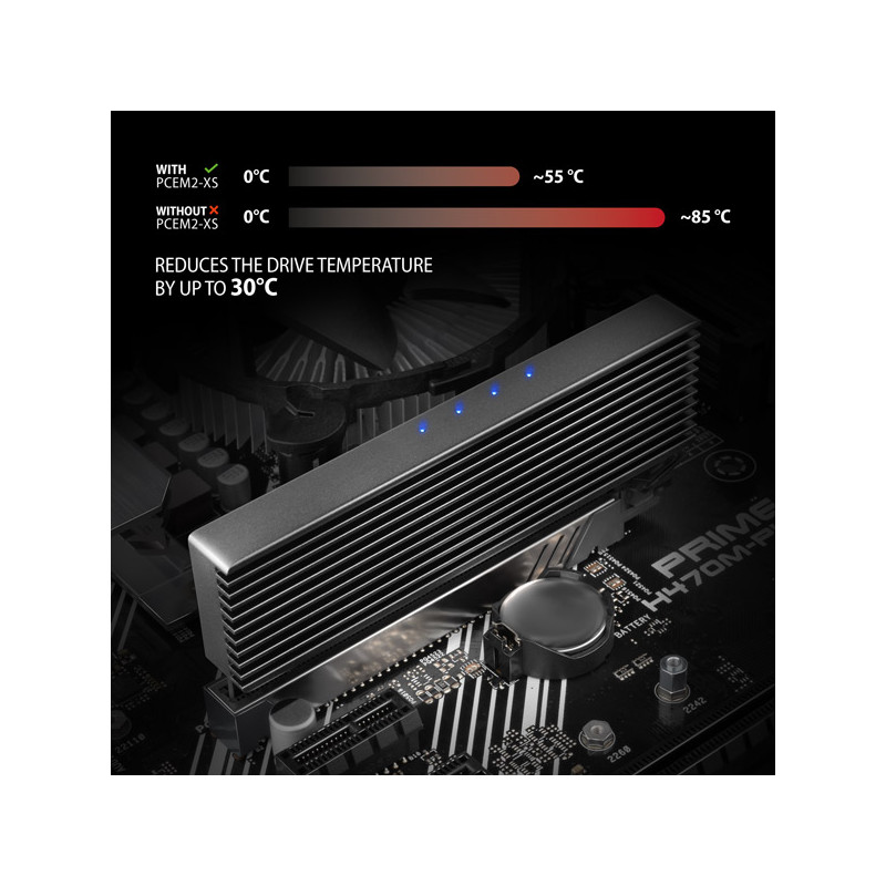AXAGON PCEM2-XS, PCIe x16 - M.2 NVMe M-key slot adaptér, kryt s chladičom pre pasívne chladenie