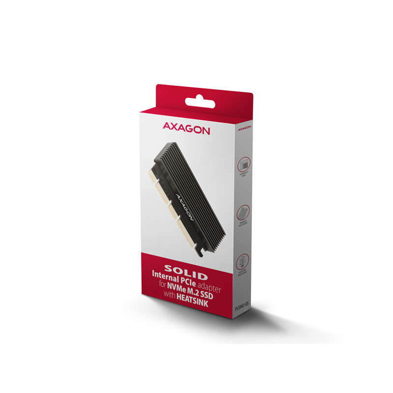 AXAGON PCEM2-XS, PCIe x16 - M.2 NVMe M-key slot adaptér, kryt s chladičom pre pasívne chladenie