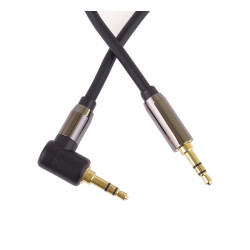 PremiumCord HQ tienený kábel stereo Jack 3.5mm - Jack 3.5mm zahnutý 90° 1,5m