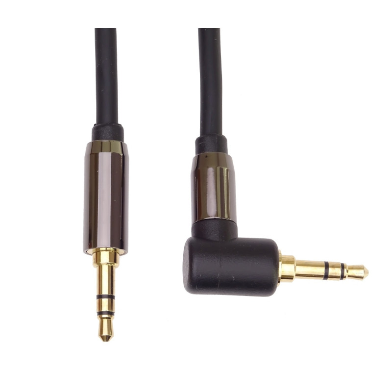 PremiumCord HQ tienený kábel stereo Jack 3.5mm - Jack 3.5mm zahnutý 90° 1,5m