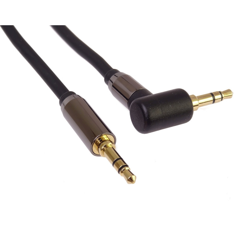 PremiumCord HQ tienený kábel stereo Jack 3.5mm - Jack 3.5mm zahnutý 90° 1,5m