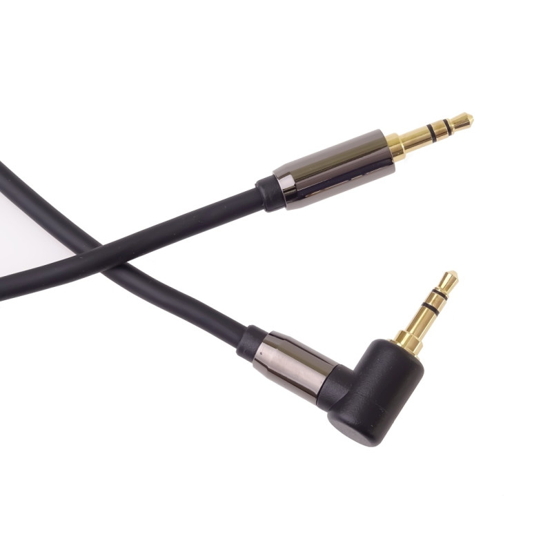 PremiumCord HQ tienený kábel stereo Jack 3.5mm - Jack 3.5mm zahnutý 90° 1,5m