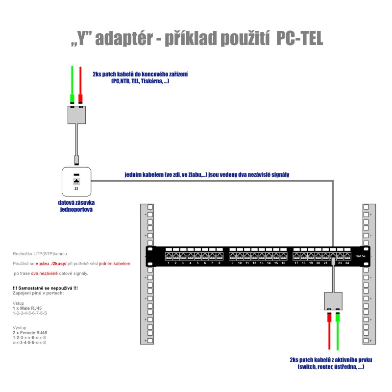 DATACOM ''Y'' adaptér STP CAT5E PC/PC+TEL