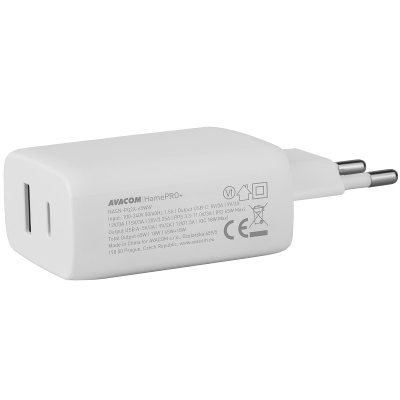 AVACOM HomePRO+ sieťová nabíjačka s Power Delivery 65W s výstupmi USB-C a USB-A