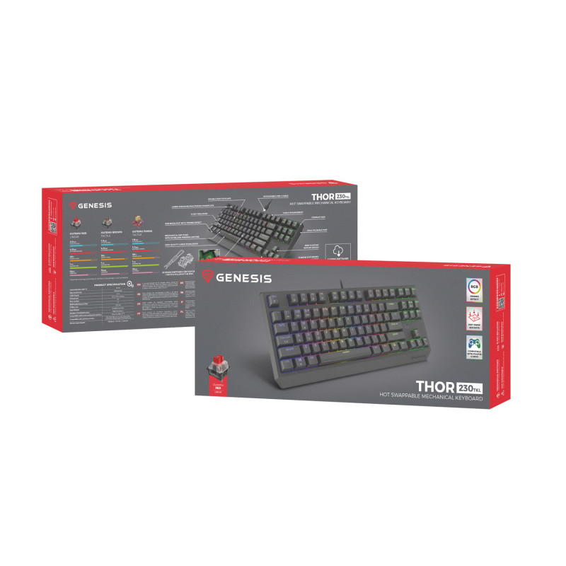 Genesis herná klávesnica THOR 230/TKL/RGB/Outemu Red/Drôtová USB/US layout/Čierna