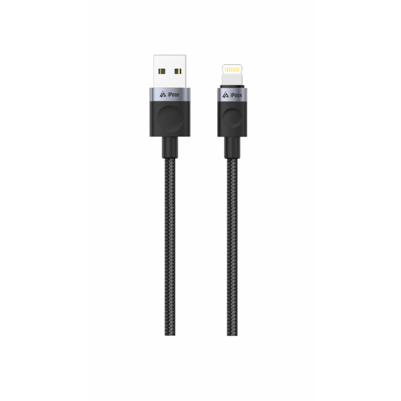 TEXTILNÝ KÁBEL USB-A/LIGHTNING 1,5M, USB 2.0 ČIERNY